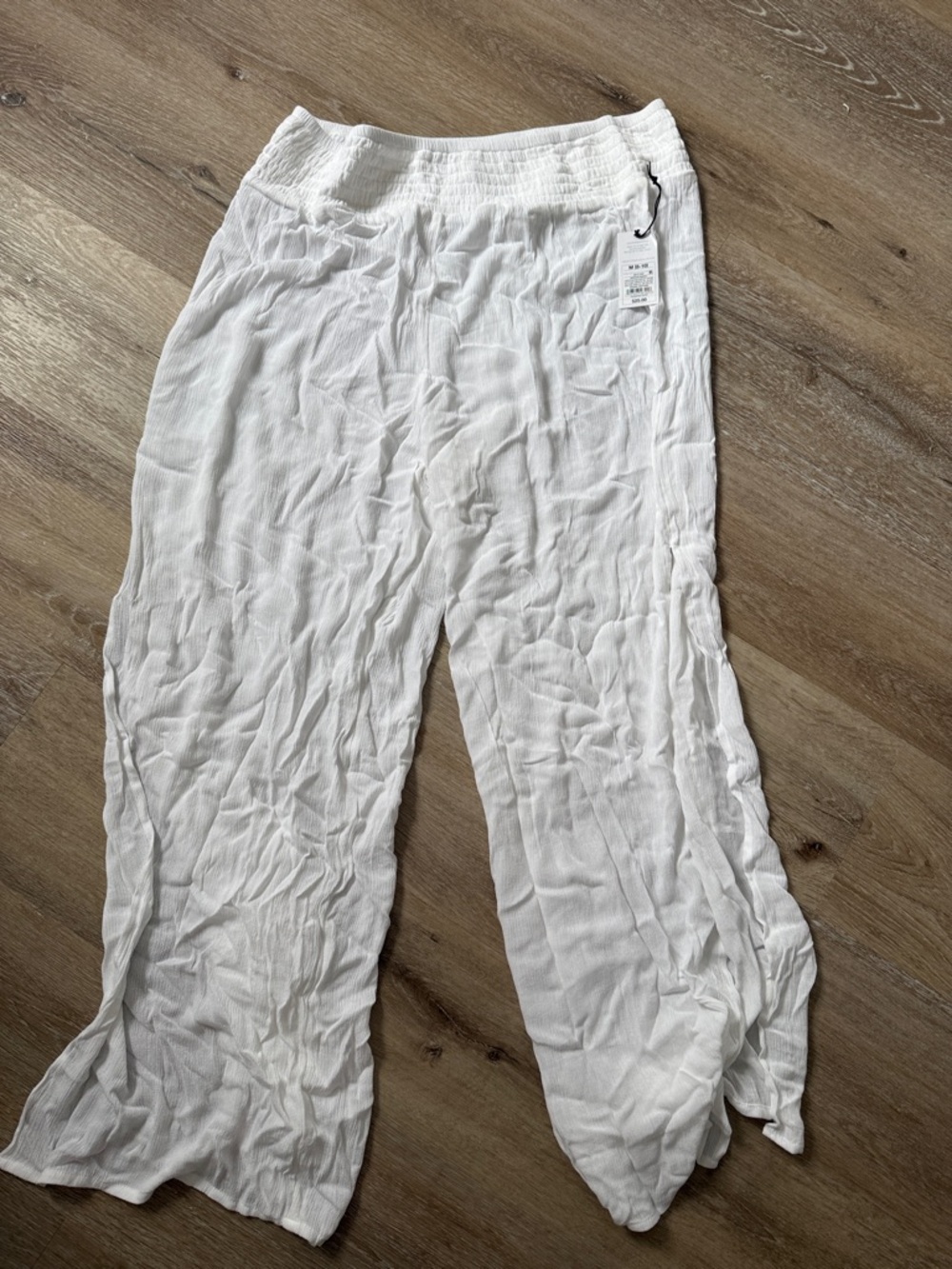 Shade & Shore white Textured Smocked Waist swim cover up bottoms